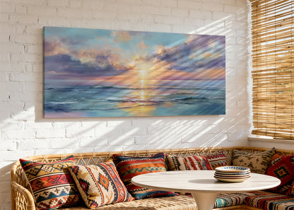 Pastel Sunrise Over Ocean Canvas Wall Art – Single & 3 Panel Split – AI PRINT LAB