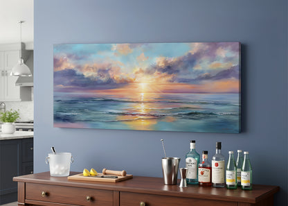 Pastel Sunrise Over Ocean Canvas Wall Art – Single & 3 Panel Split – AI PRINT LAB