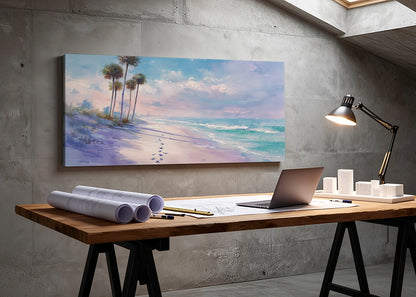 Pastel Tropical Shoreline Canvas Wall Art – Single & 3 Panel Split – AI PRINT LAB