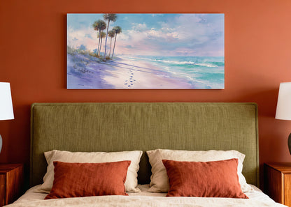 Pastel Tropical Shoreline Canvas Wall Art – Single & 3 Panel Split – AI PRINT LAB