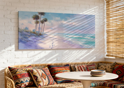 Pastel Tropical Shoreline Canvas Wall Art – Single & 3 Panel Split – AI PRINT LAB