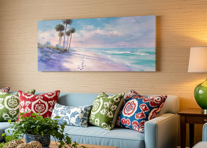 Pastel Tropical Shoreline Canvas Wall Art – Single & 3 Panel Split – AI PRINT LAB
