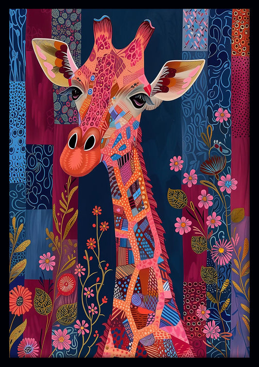 Patchwork Giraffe Pop Art – Colorful Animal Canvas & Poster Wall Decor – T793 – AiPrintLab