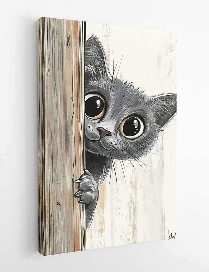Peeking Cat Wall Art Print – Funny Animal Canvas & Poster – T1039 –
