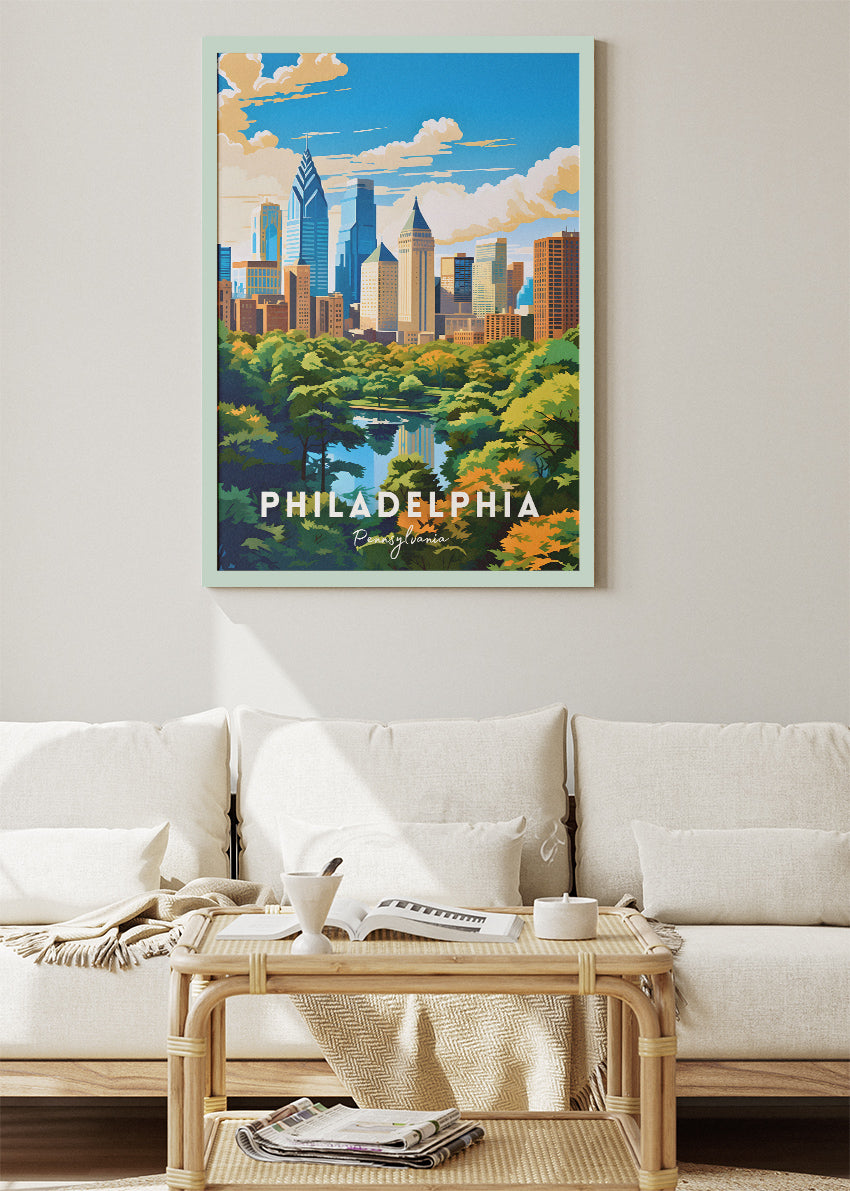 Philadelphia Pennsylvania Poster & Canvas Print – Skyline & Fairmount Park Illustration