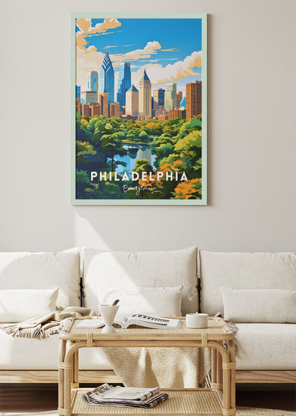 Philadelphia Pennsylvania Poster & Canvas Print – Skyline & Fairmount Park Illustration
