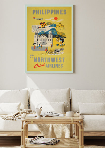 Philippines Vintage Travel Poster & Canvas Print – Northwest Orient Airlines Retro Illustration – Mid-Century Art