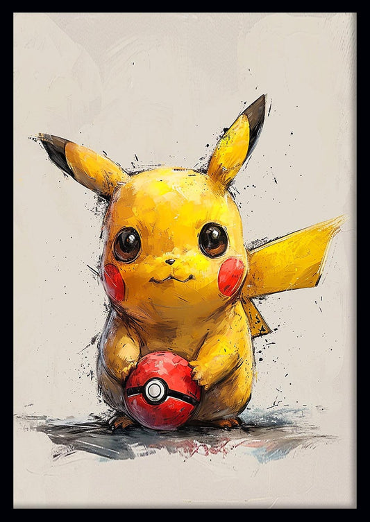 Pikachu Holding Poké Ball – Cute Pokémon Canvas & Poster Wall Art – T1046 – AiPrintLab