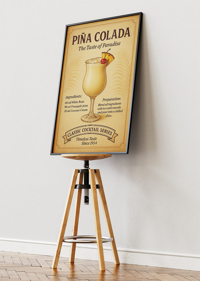 Piña Colada Vintage Cocktail Poster & Canvas Print | Classic Tropical Bar Wall Art