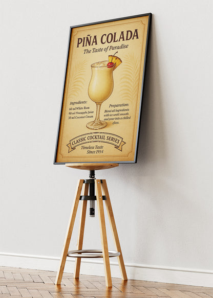 Piña Colada Vintage Cocktail Poster & Canvas Print | Classic Tropical Bar Wall Art