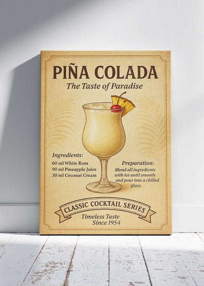 Piña Colada Vintage Cocktail Poster & Canvas Print | Classic Tropical Bar Wall Art