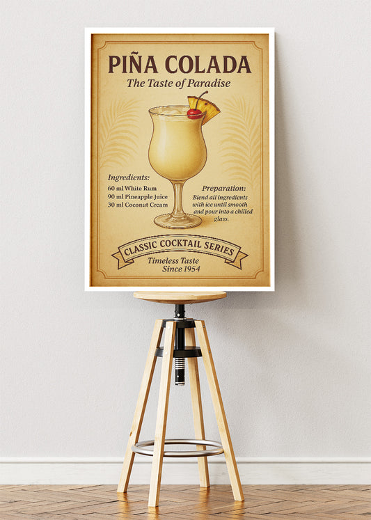 Piña Colada Vintage Cocktail Poster & Canvas Print | Classic Tropical Bar Wall Art