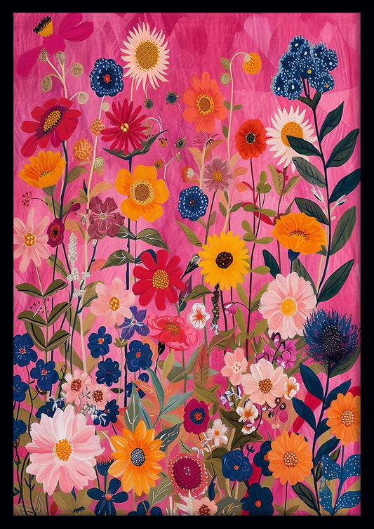 Pink Bloom Garden Wall Art – Colorful Floral Canvas & Poster Print – T792 – AiPrintLab