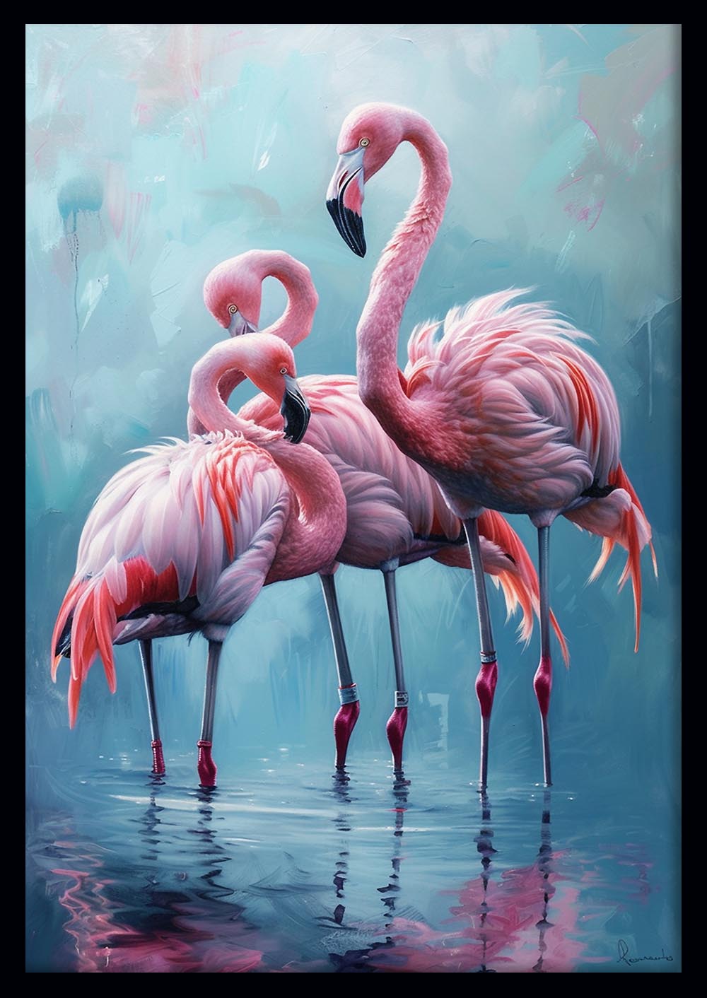 Pink Flamingos in Water – Elegant Bird Canvas Wall Art Print – T972 – AiPrintLab