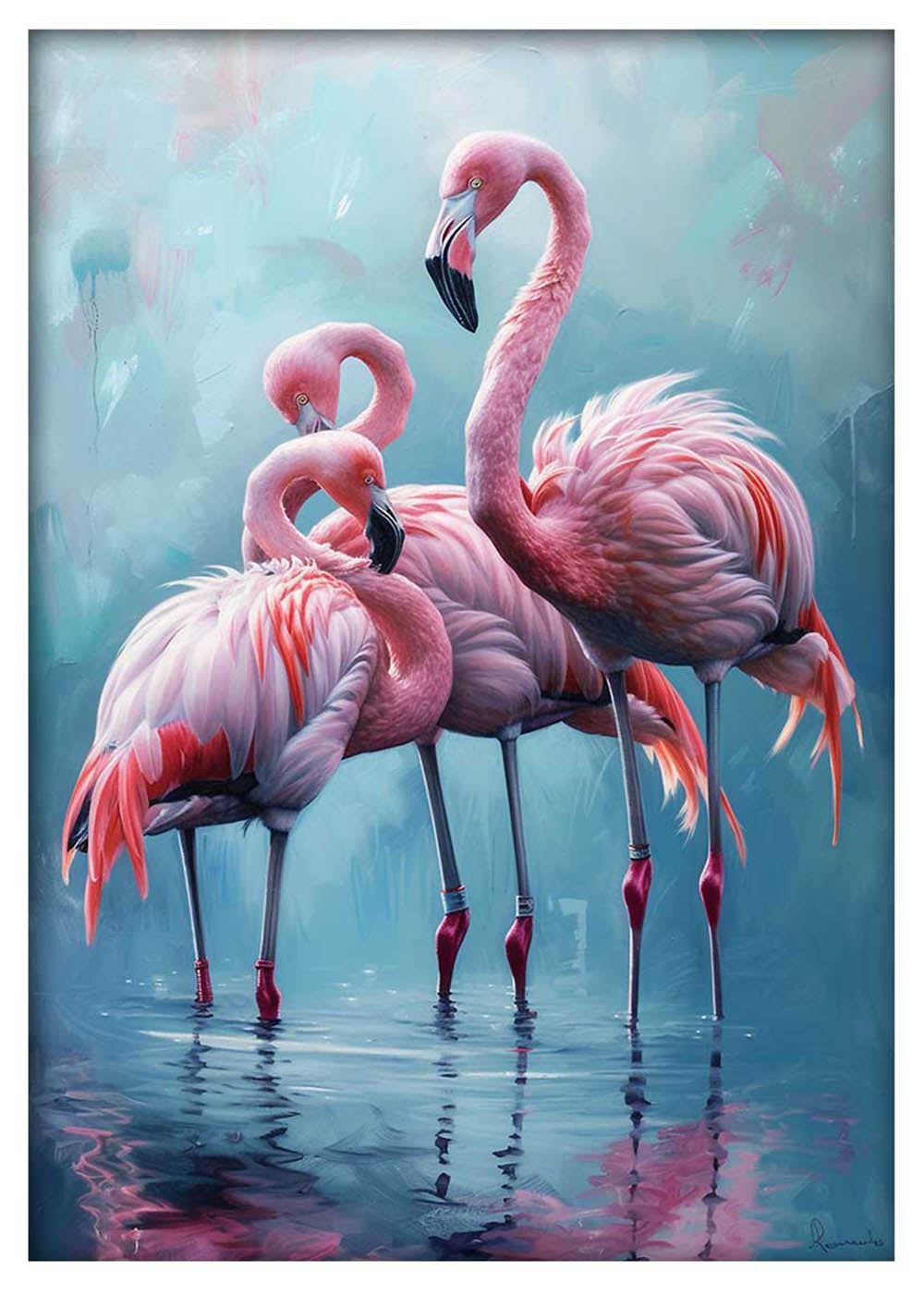 Pink Flamingos in Water – Elegant Bird Canvas Wall Art Print – T972 – AiPrintLab