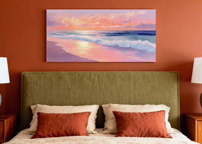 Pink Sunset Ocean Waves Canvas Wall Art – Single & 3 Panel Canvas – AI PRINT LAB