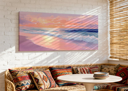 Pink Sunset Ocean Waves Canvas Wall Art – Single & 3 Panel Canvas – AI PRINT LAB