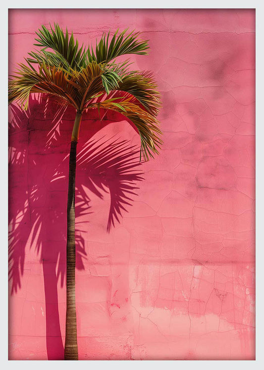 Pink Wall Palm Shadow – Tropical Minimalist Canvas & Poster Wall Art – T1023 – AiPrintLab