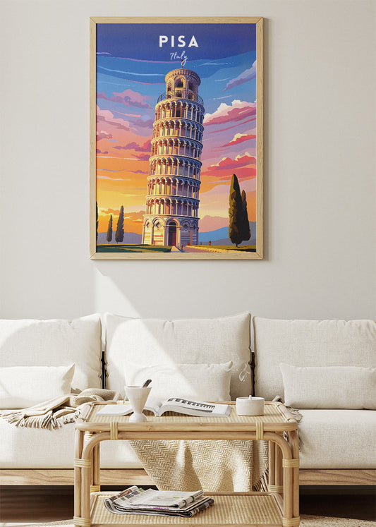Pisa Italy Poster & Canvas Print – Illustrated Leaning Tower Art