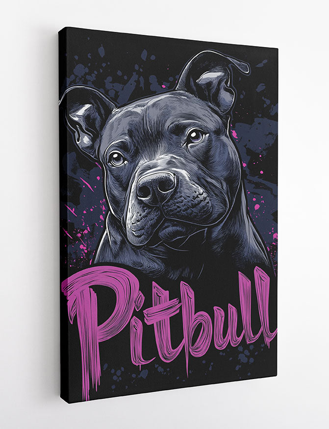 Pitbull Portrait with Graffiti Style – Bold Dog Canvas & Poster Wall Art – T1141 – AiPrintLab