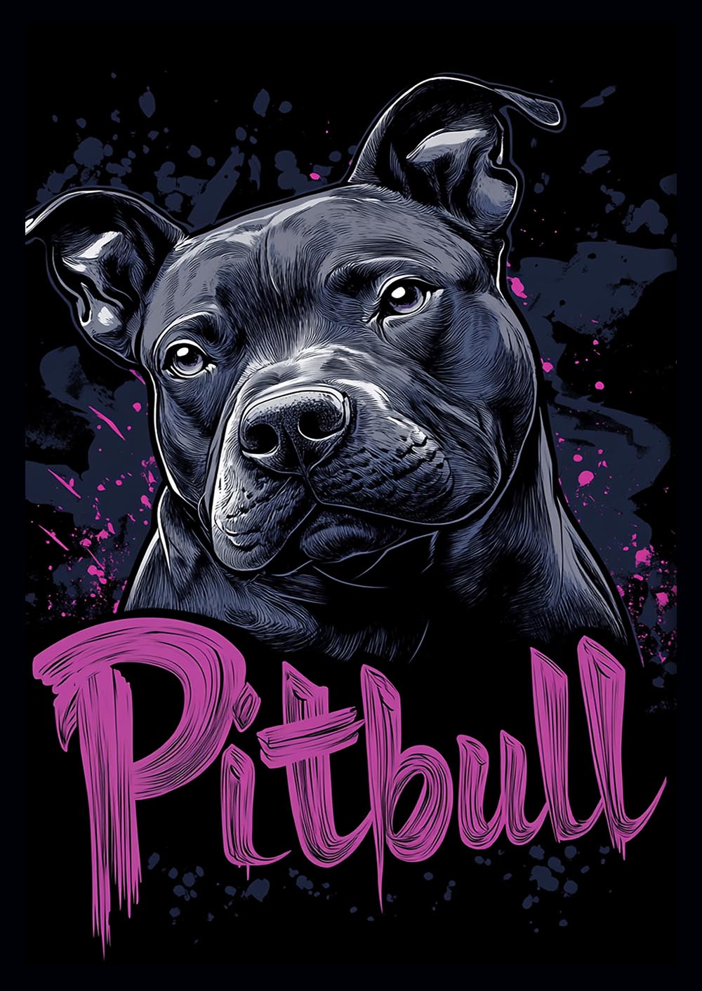Pitbull Portrait with Graffiti Style – Bold Dog Canvas & Poster Wall Art – T1141 – AiPrintLab