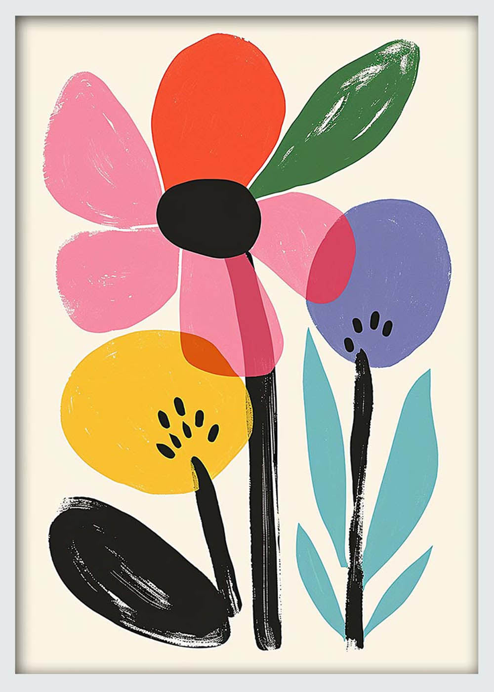 Playful Abstract Flowers – Modern Minimalist Botanical Canvas & Poster Wall Art – T1137 – AiPrintLab