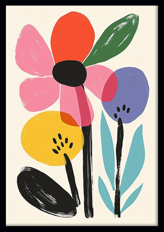 Playful Abstract Flowers – Modern Minimalist Botanical Canvas & Poster Wall Art – T1137 – AiPrintLab