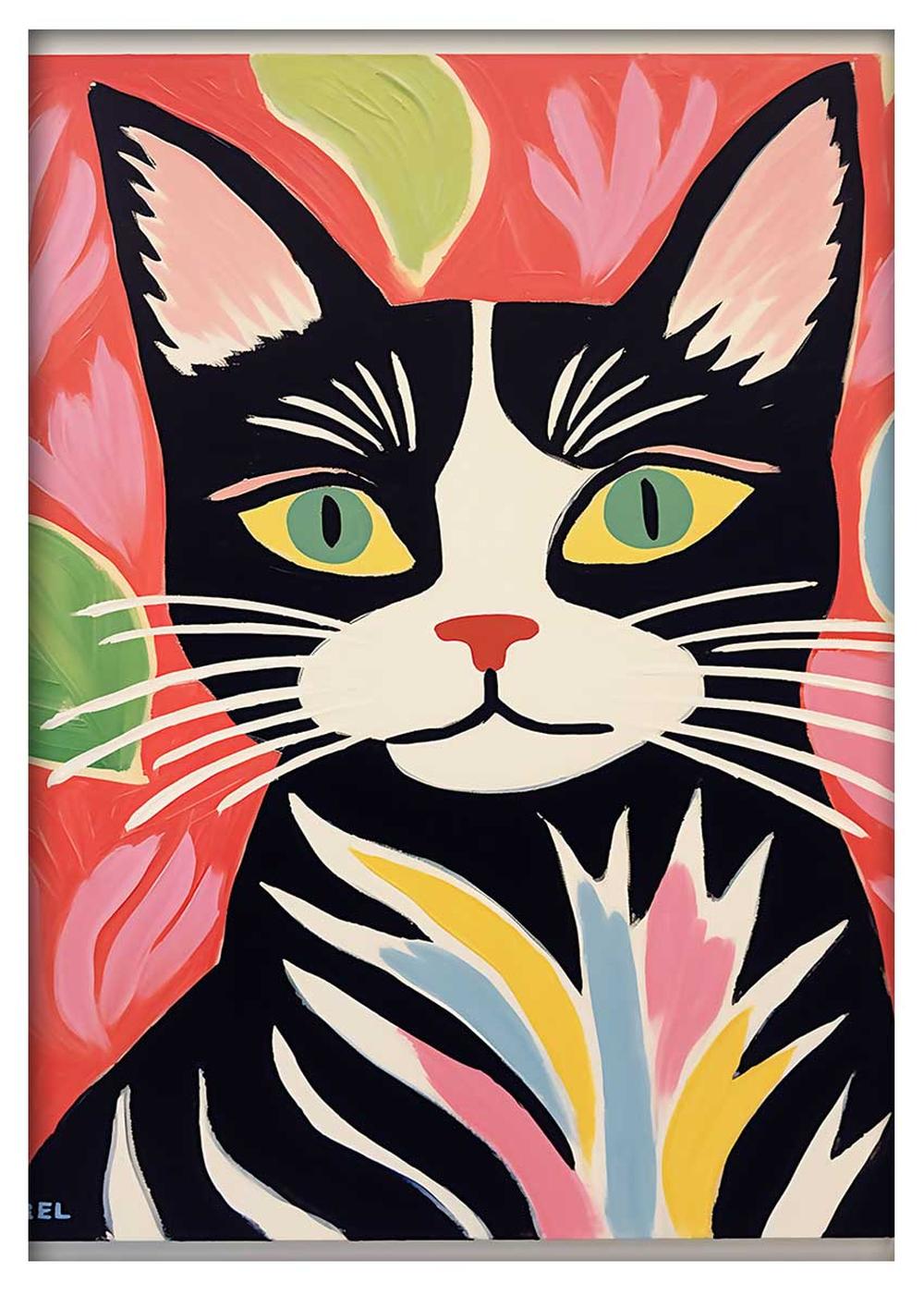 Playful Black & White Cat Art Print & Canvas – T755 – AiPrintLab