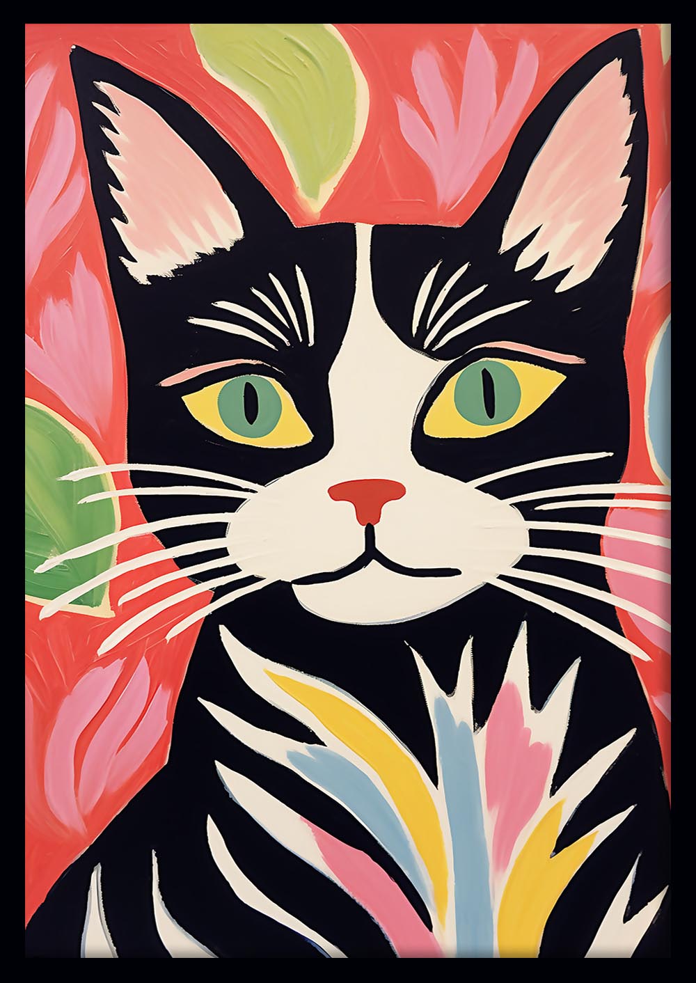 Playful Black & White Cat Art Print & Canvas – T755 – AiPrintLab