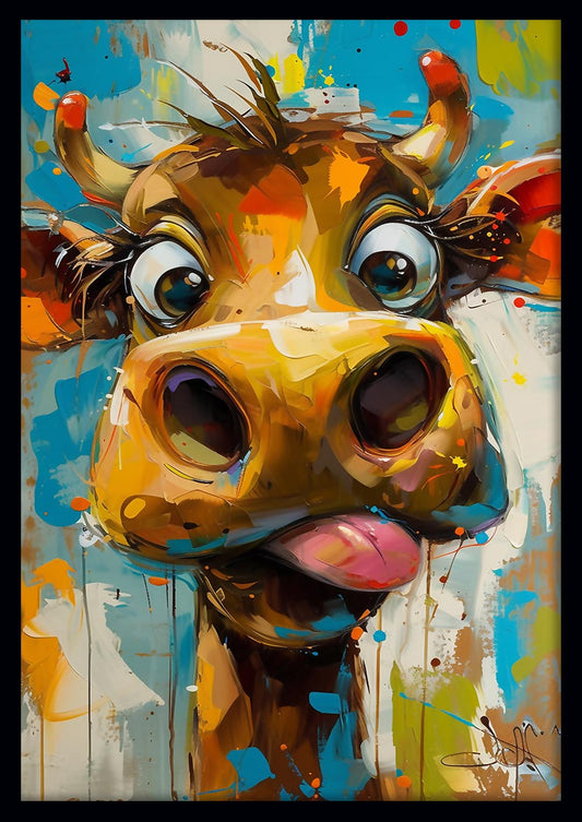 Playful Cartoon Cow – Color Splash Animal Canvas & Poster Wall Art – T897 – AiPrintLab