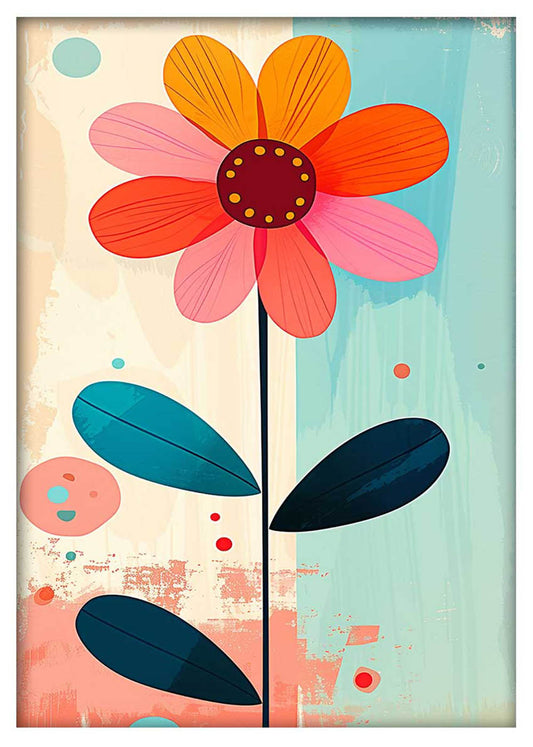 Playful Minimal Flower Art – Retro Modern Canvas Print – T968 – AiPrintLab