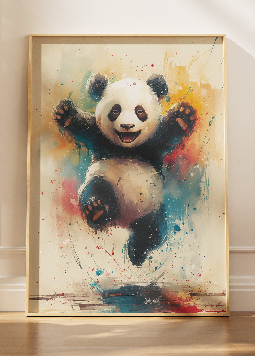 Playful Panda Wall Art Print & Canvas – Colorful Modern Panda Artwork