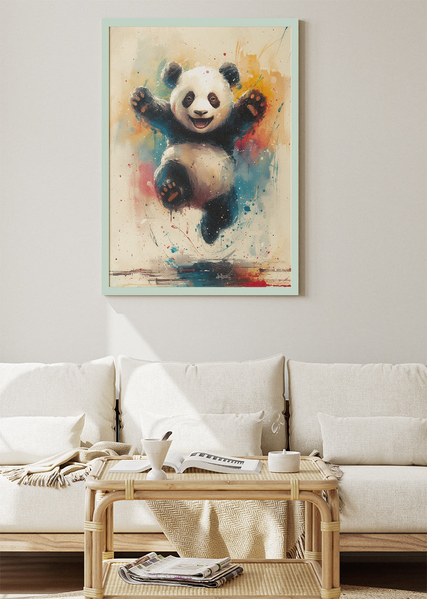 Playful Panda Wall Art Print & Canvas – Colorful Modern Panda Artwork
