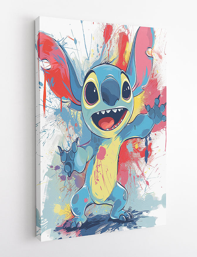 Playful Stitch Art – Color Splash Cartoon Canvas & Poster Wall Print – T1088 – AiPrintLab