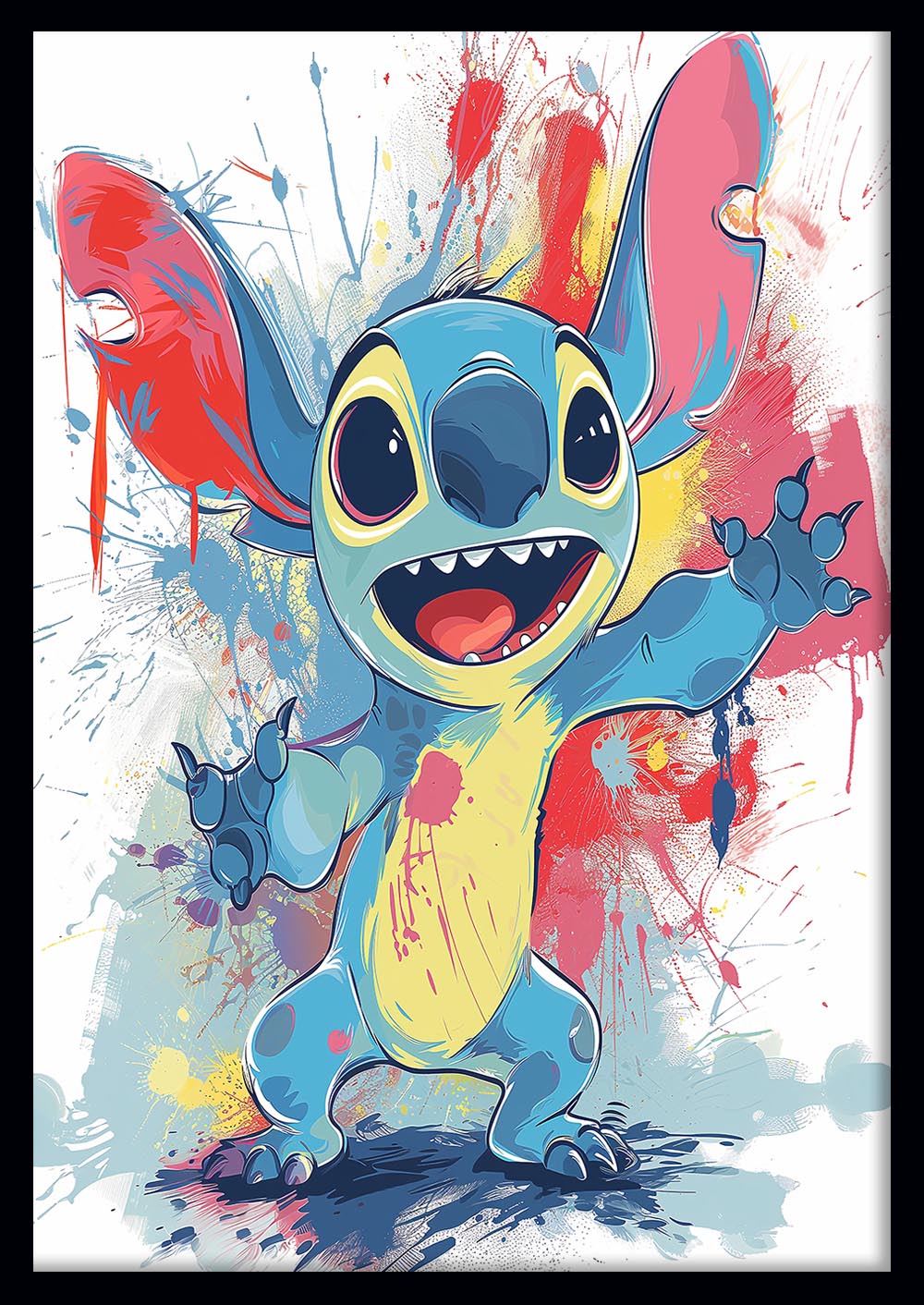 Playful Stitch Art – Color Splash Cartoon Canvas & Poster Wall Print – T1088 – AiPrintLab