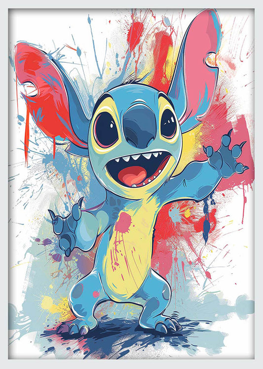 Playful Stitch Art – Color Splash Cartoon Canvas & Poster Wall Print – T1088 – AiPrintLab