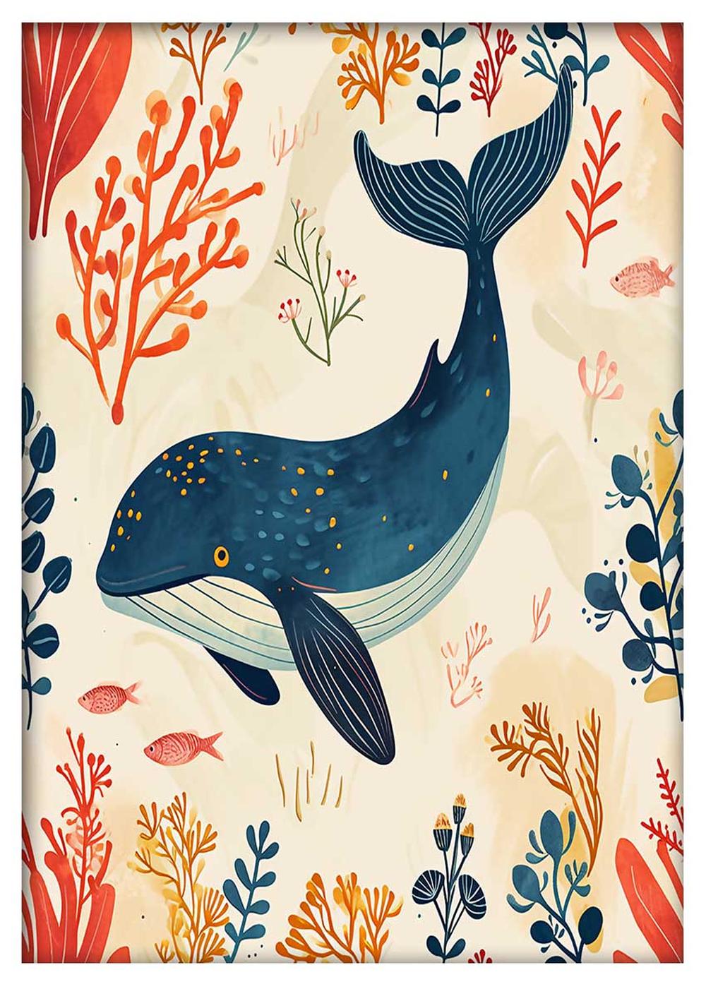 Playful Whale & Coral Ocean Canvas Art & Poster – T699 – AiPrintLab