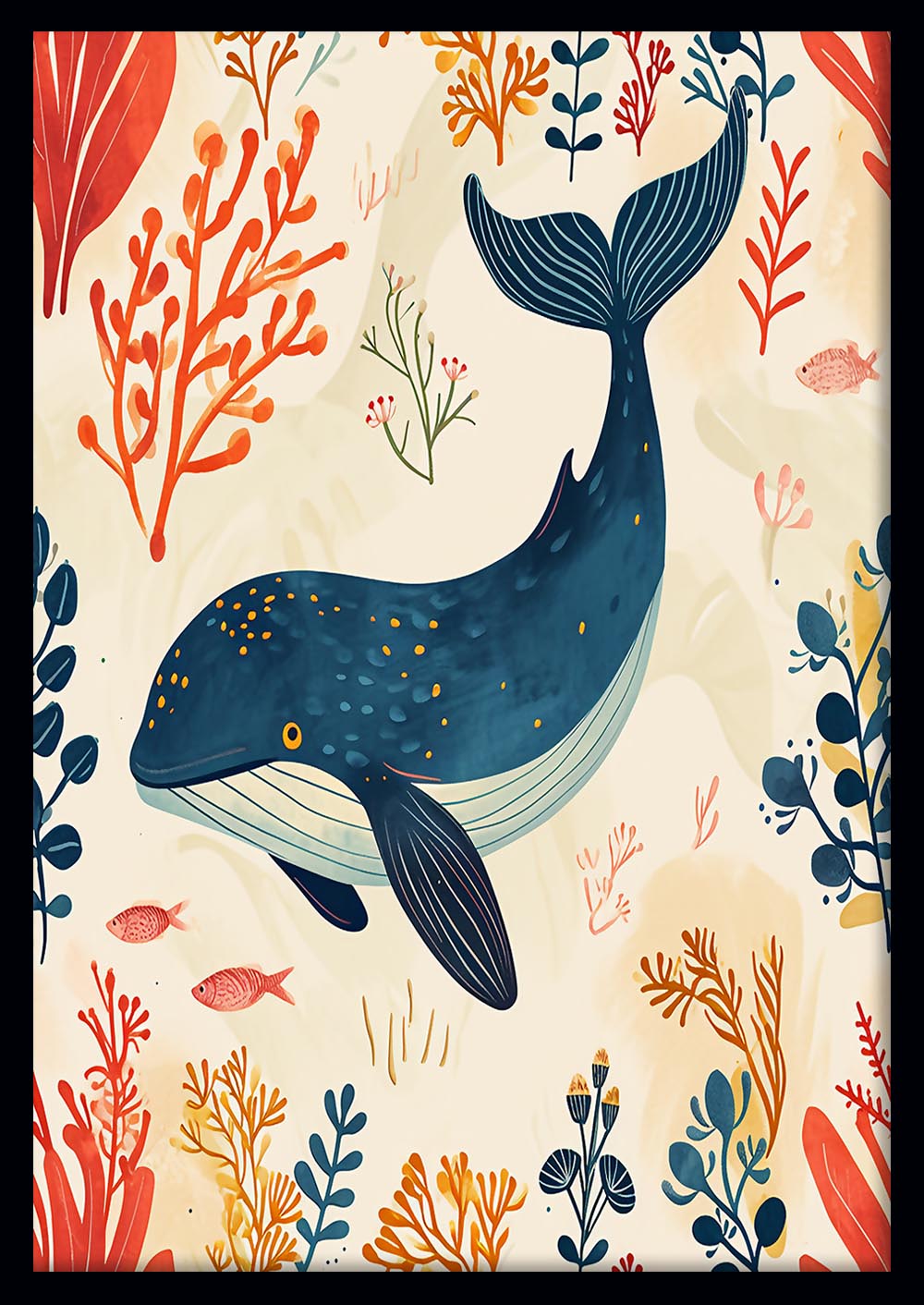 Playful Whale & Coral Ocean Canvas Art & Poster – T699 – AiPrintLab