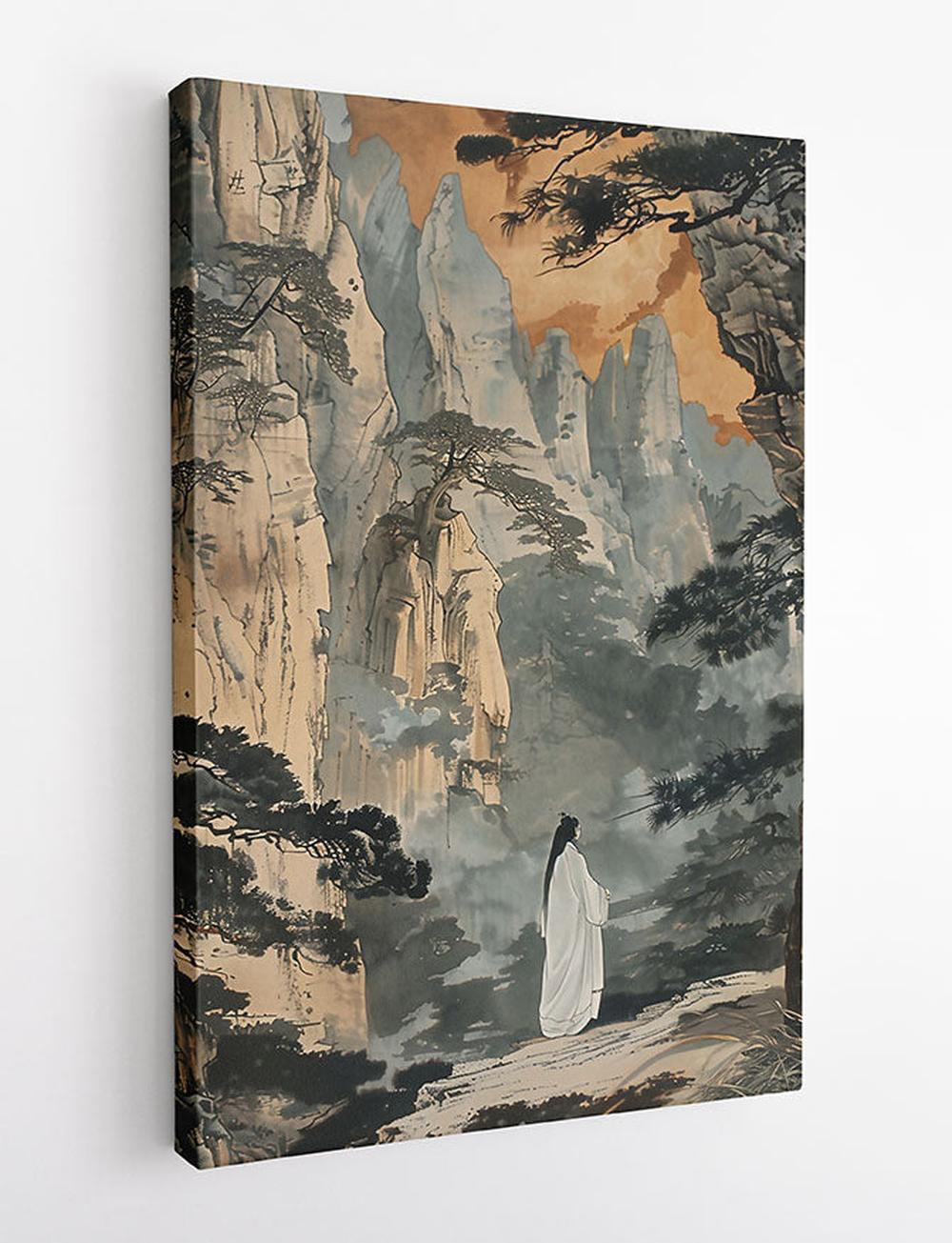 Poet in the Mist – Traditional Chinese Ink Landscape Canvas & Poster Art – T820 – AiPrintLab