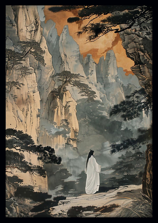 Poet in the Mist – Traditional Chinese Ink Landscape Canvas & Poster Art – T820 – AiPrintLab