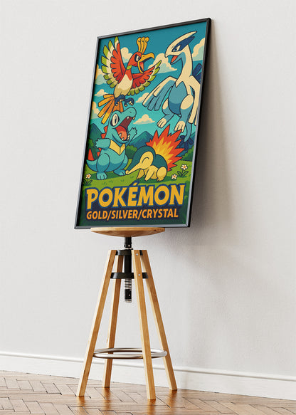 Pokémon Gold Silver Crystal Wall Art | Johto Legendary Ho-Oh Lugia Retro Gaming Poster & Canvas