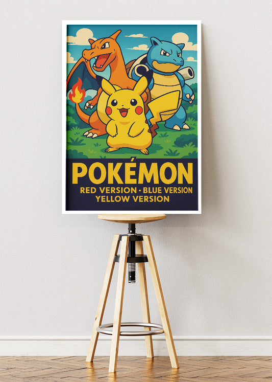 Pokémon Red Blue Yellow Wall Art | Classic Starter Trio Gaming Poster & Canvas