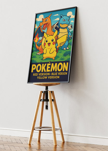 Pokémon Red Blue Yellow Wall Art | Classic Starter Trio Gaming Poster & Canvas