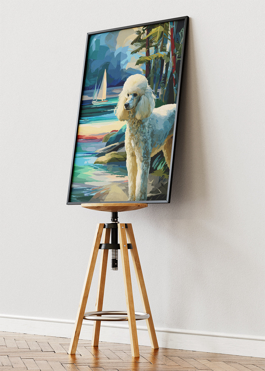 Poodle Seaside Canvas Print & Poster – Coastal Dog Wall Art