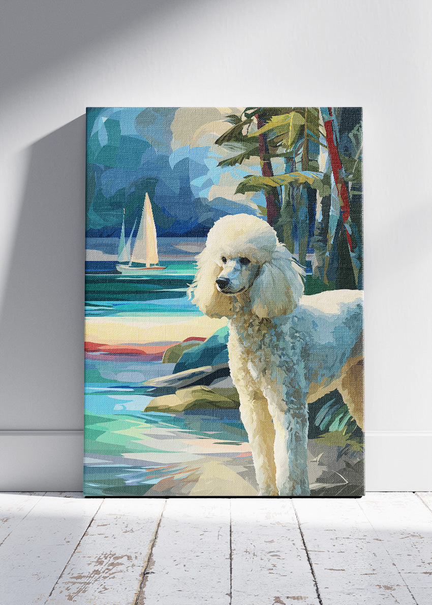 Poodle Seaside Canvas Print & Poster – Coastal Dog Wall Art