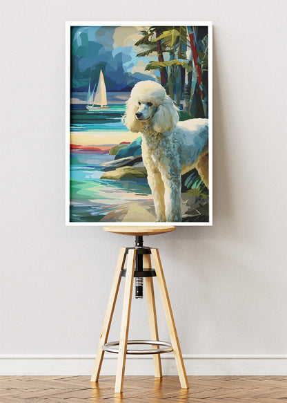Poodle Seaside Canvas Print & Poster – Coastal Dog Wall Art
