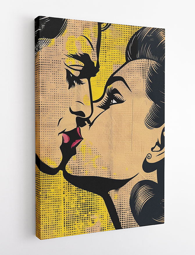 Pop Art Kiss – Retro Comic Style Couple Canvas & Poster Wall Art – T1030 – AiPrintLab