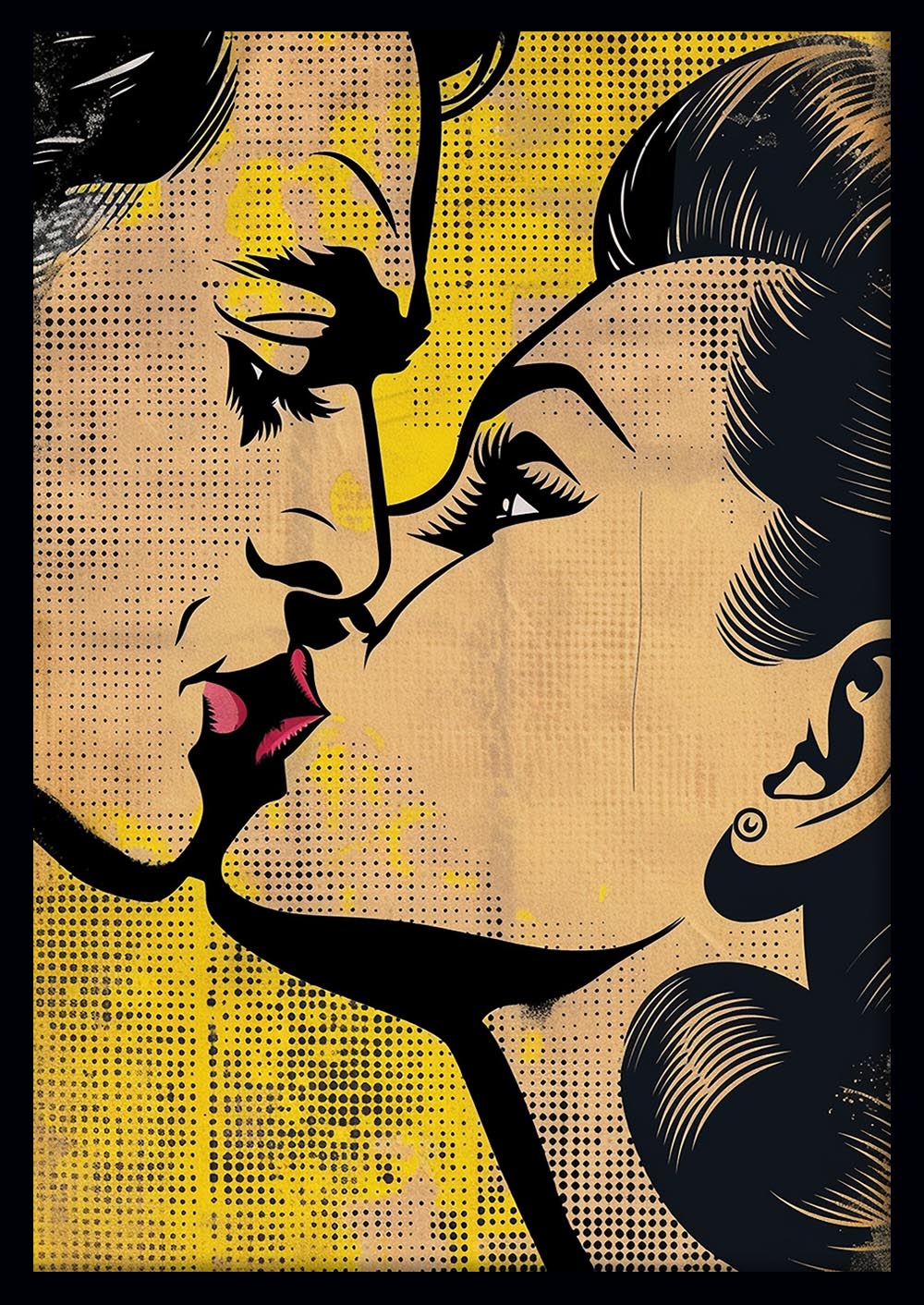 Pop Art Kiss – Retro Comic Style Couple Canvas & Poster Wall Art – T1030 – AiPrintLab