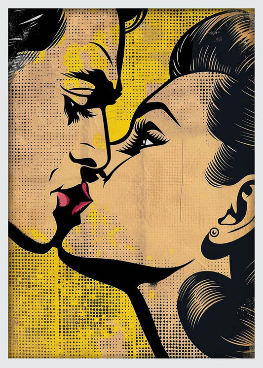 Pop Art Kiss – Retro Comic Style Couple Canvas & Poster Wall Art – T1030 – AiPrintLab