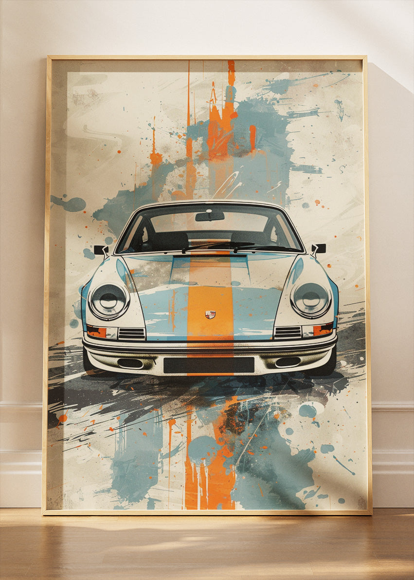 Porsche 911 Gulf Racing Art Poster & Canvas Print – Classic 911 Retro Motorsport Wall Art